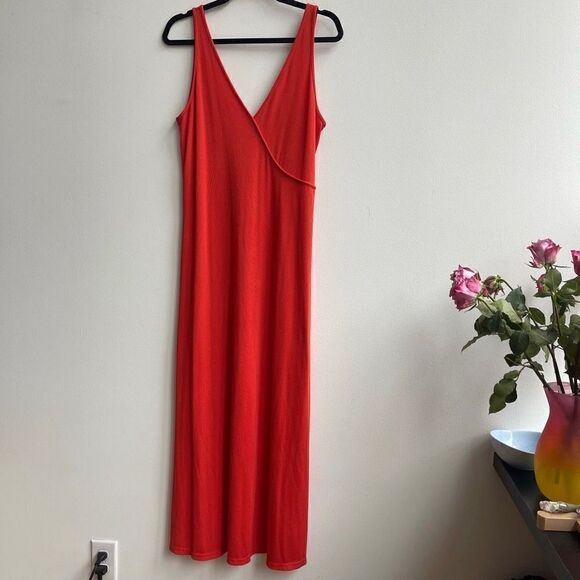 Victoria Secret Red Vneck Micro Ribbed Tank Midi Dress Size Medium - Picture 1 of 6